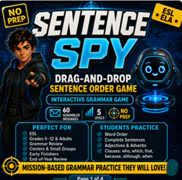 Cover of Unscramble the Sentences Game | Sentence Building Activity | Back to School ESL