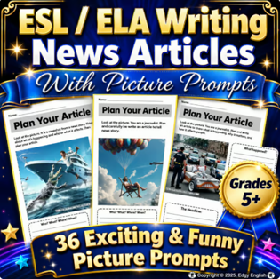 Cover of Writing News Articles | Funny Writing Prompts with Pictures | News Report | ESL